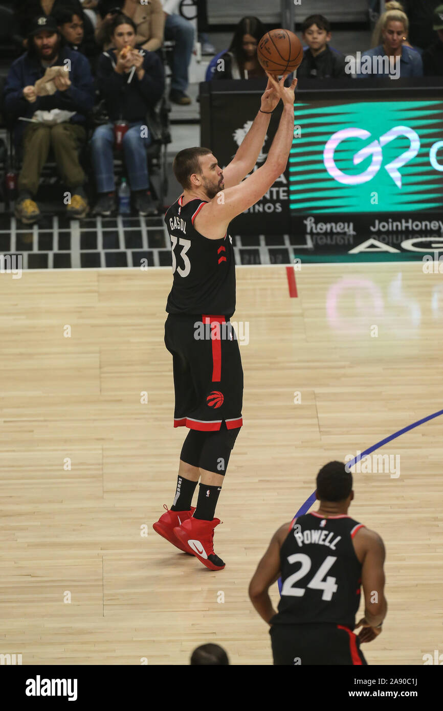 Los Angeles, USA. 11th Nov, 2019. Toronto Raptors center Marc Gasol (33) spots up during the Toronto Raptors vs Los Angeles Clippers at Staples Center on November 11, 2019. (Photo by Jevone Moore) Credit: Cal Sport Media/Alamy Live News Stock Photo