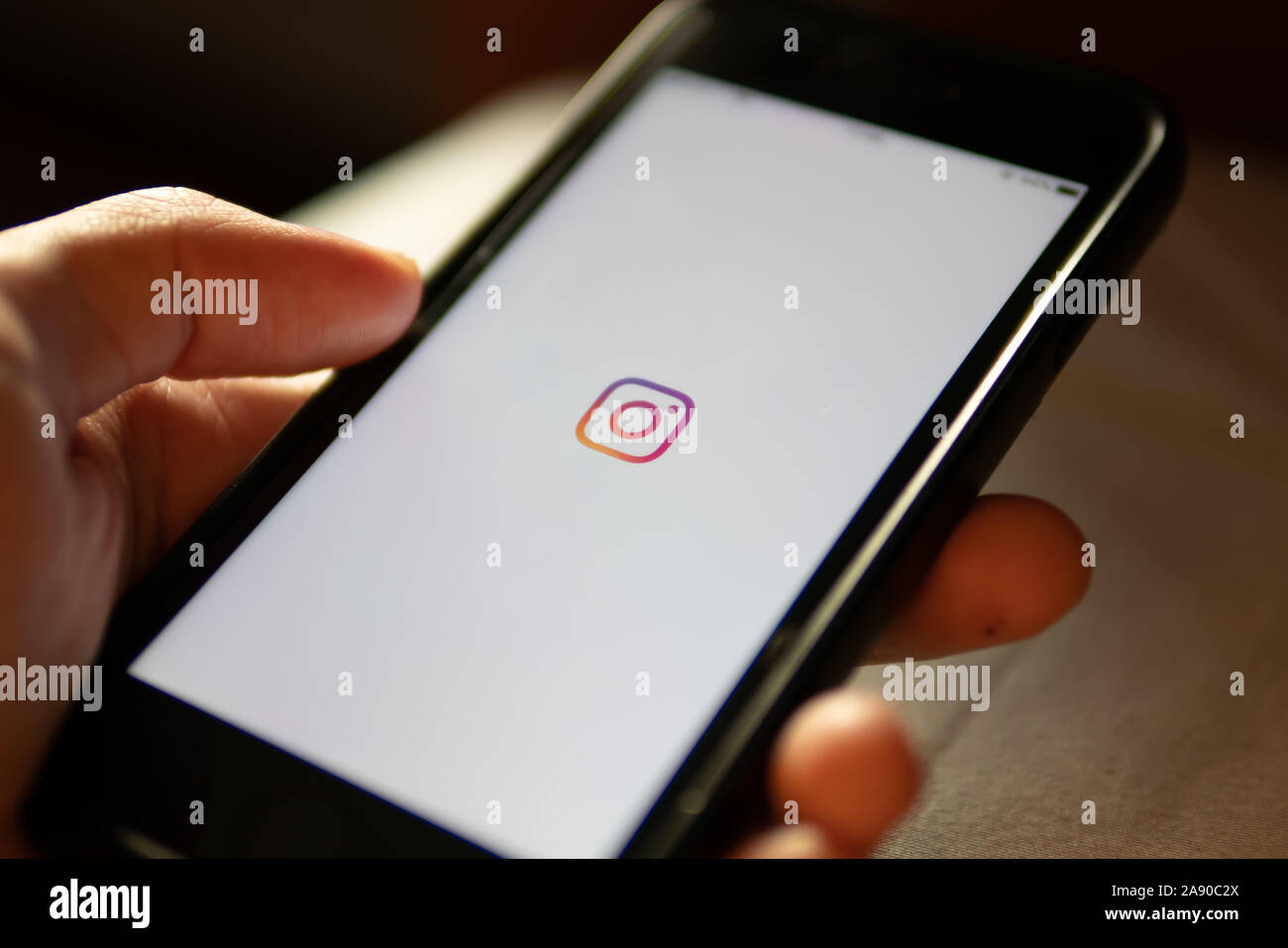 Bangkok, Thailand - November 11, 2019: iPhone 7 showing its screen with Instagram application. Stock Photo