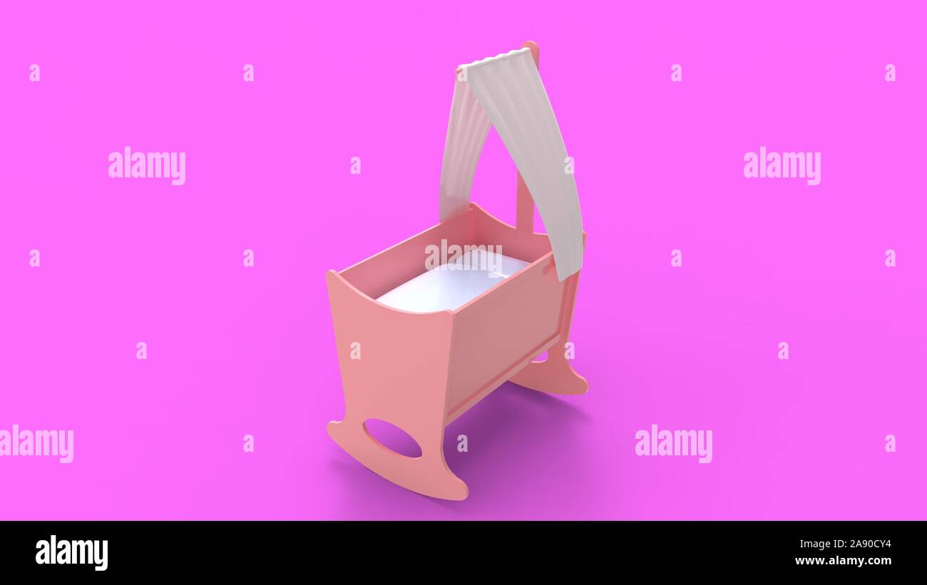 3d rendering of a pink baby crib bed isolated in studio background ...