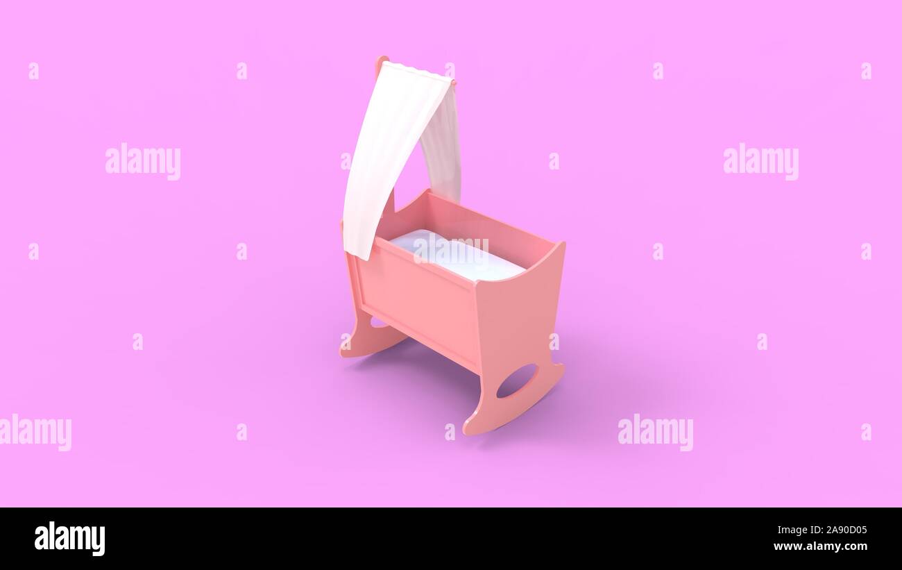 3d rendering of a pink baby crib bed isolated in studio background ...