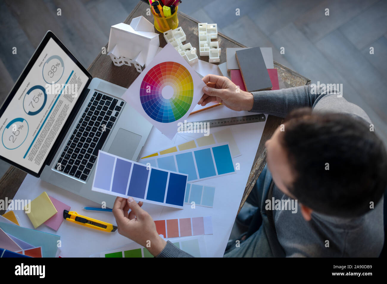 Top view of interior designer choosing color for project Stock Photo