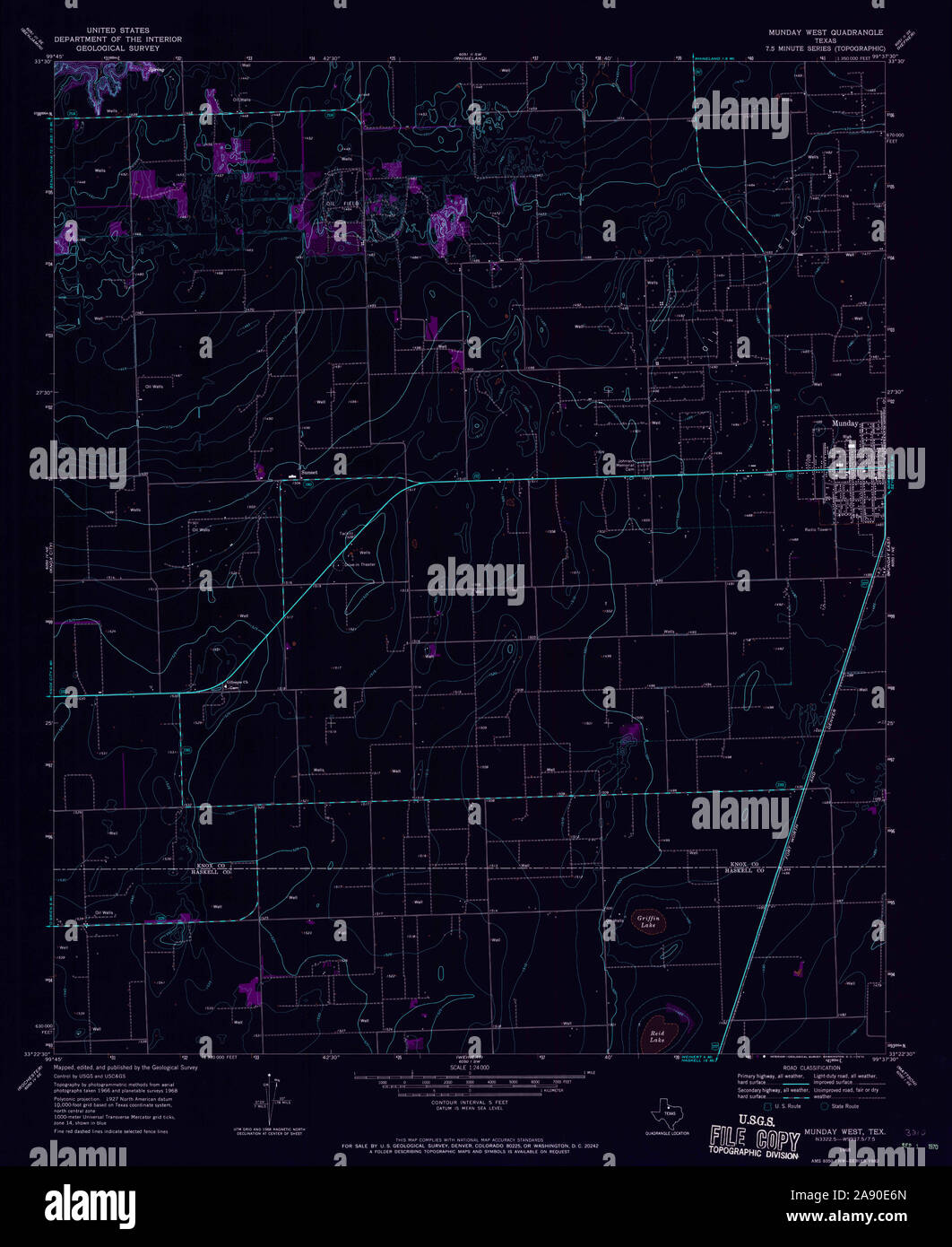 USGS TOPO Map Texas TX Munday West 111258 1968 24000 Inverted Restoration Stock Photo Alamy