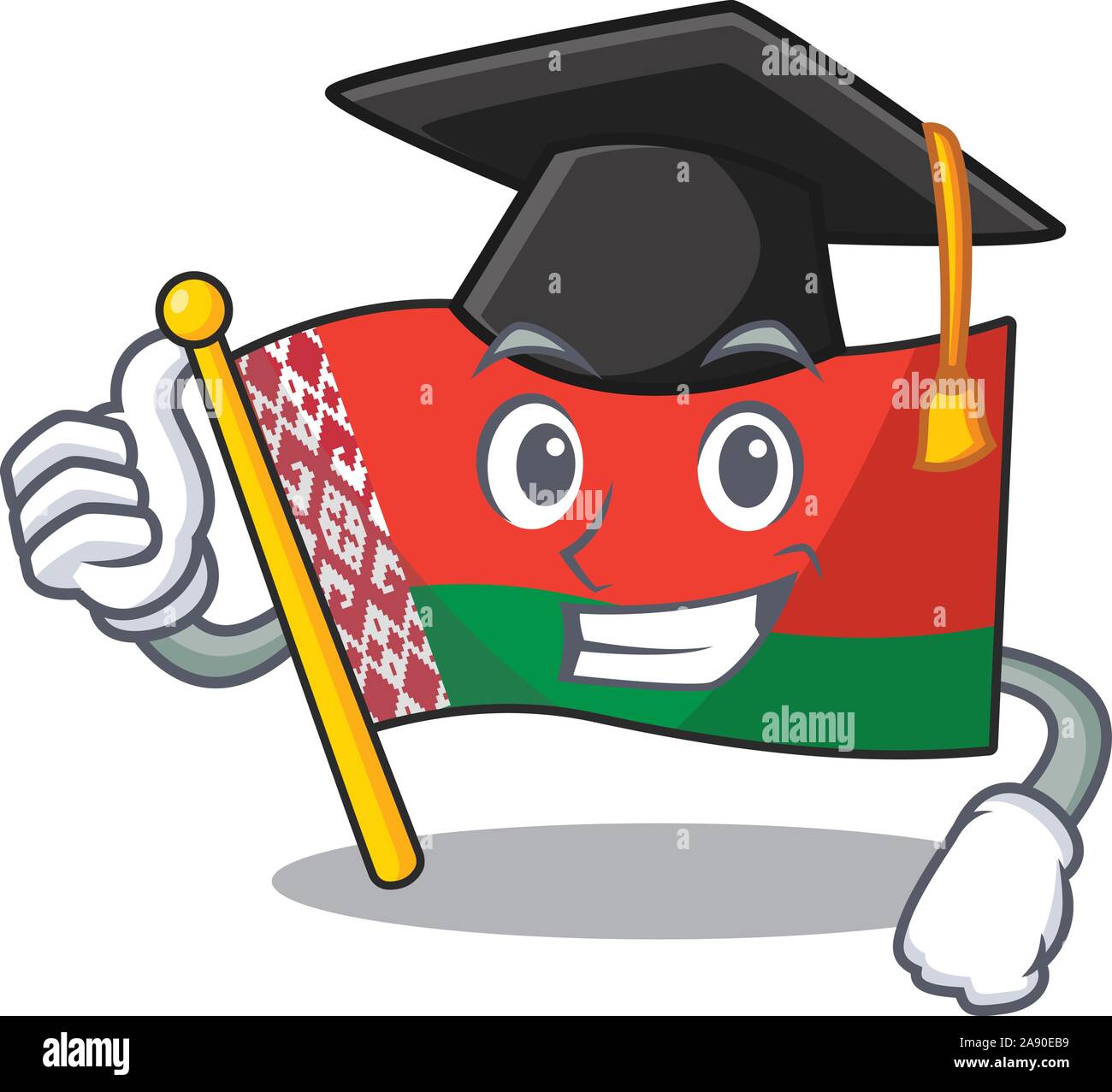 Smiling graduation hat flag belarus cartoon character style Stock Vector