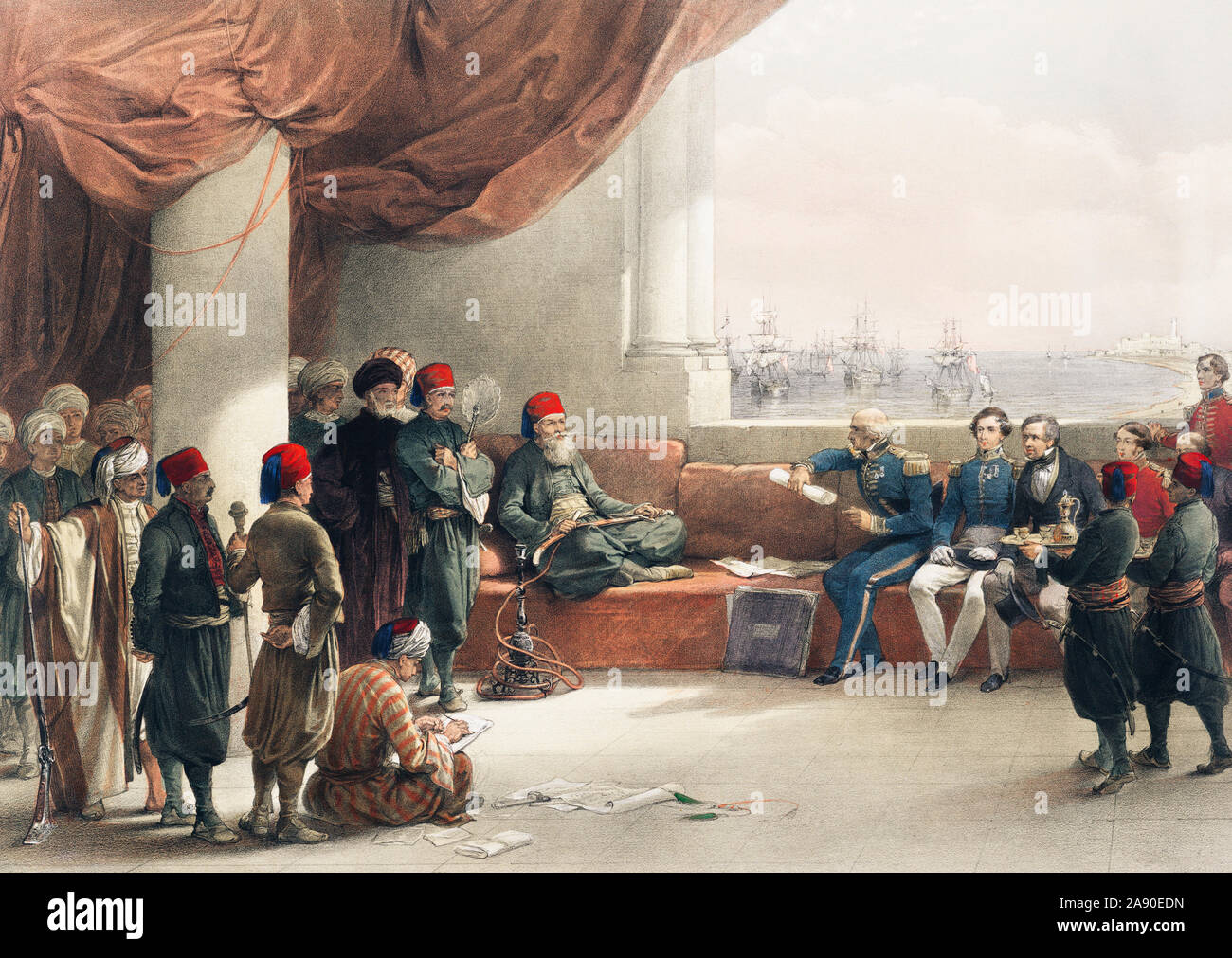 Interview with The Viceroy of Egypt at His palace at Alexandria illustration by David Roberts (17961864)..jpg - 2A90EDN Stock Photo