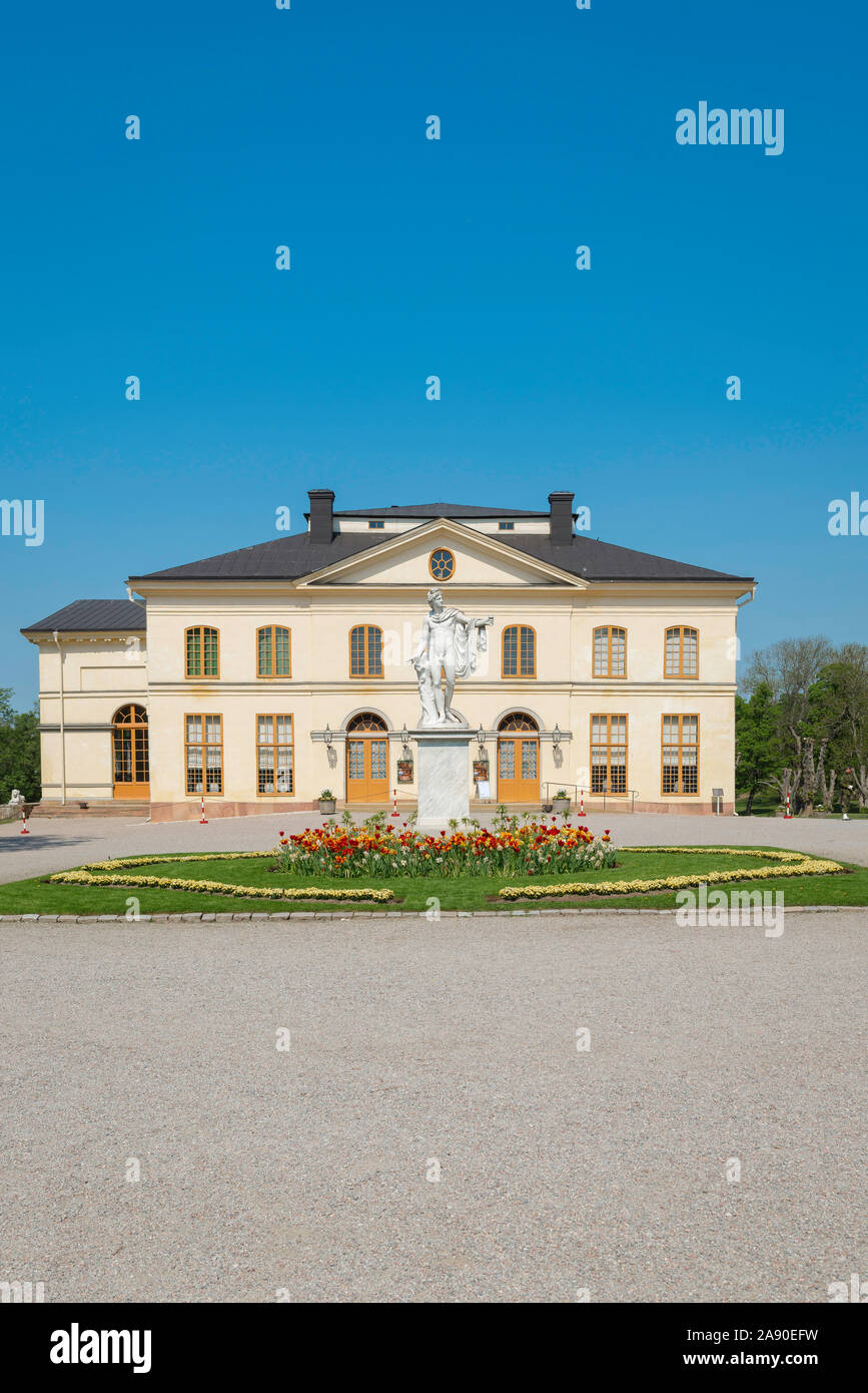Drottningholm Palace, view in summer of the entrance to the Drottningholms Slottsteater (Palace Theatre) sited next to Drottningholm Palace, Sweden. Stock Photo