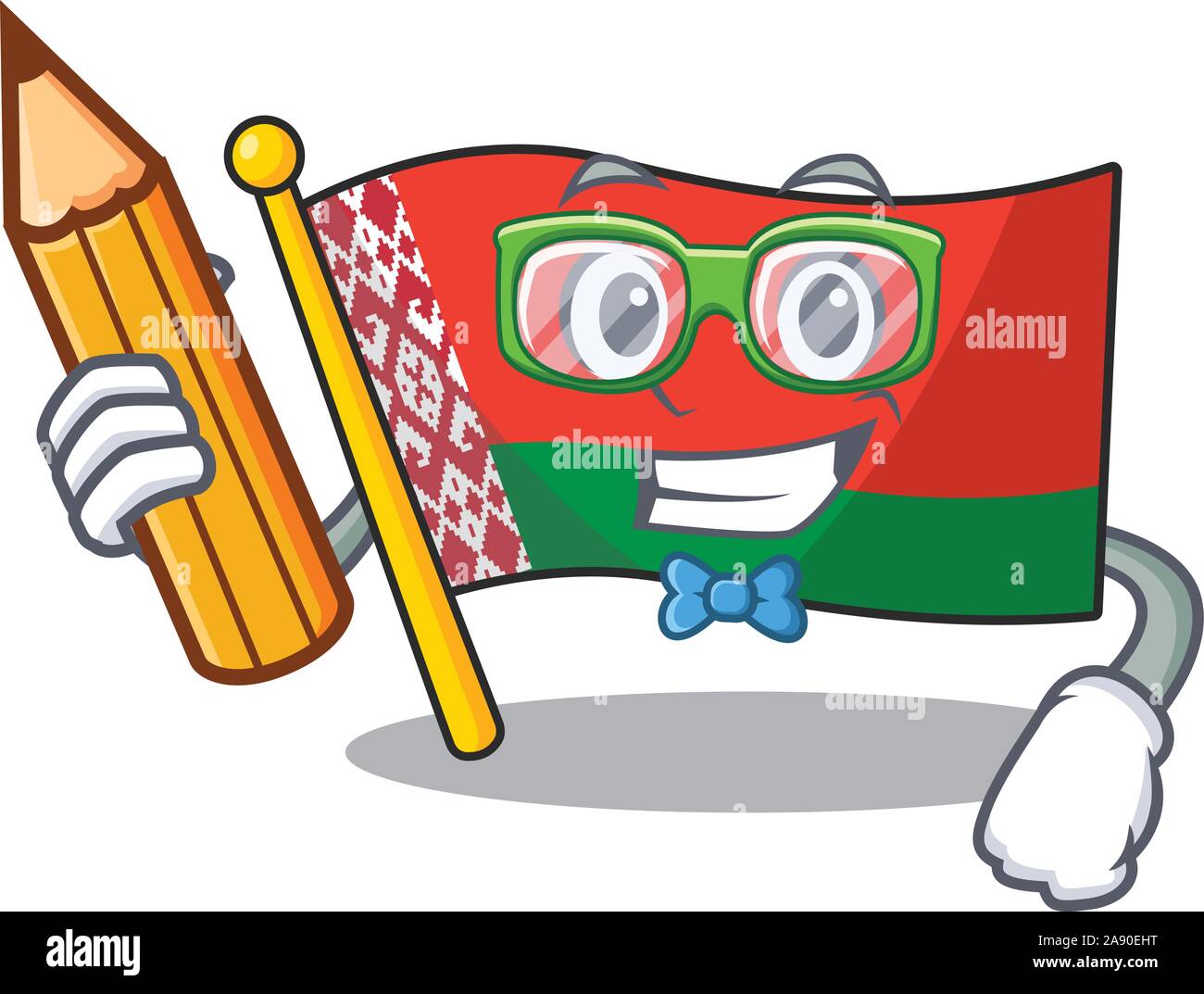 Smiling student holding pencil flag belarus cartoon character style Stock Vector