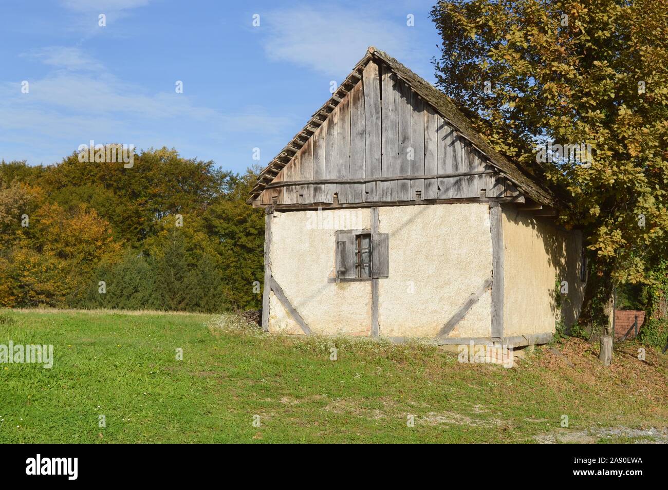 Old traditional house in croatian countryside, autumn colors Stock Photo