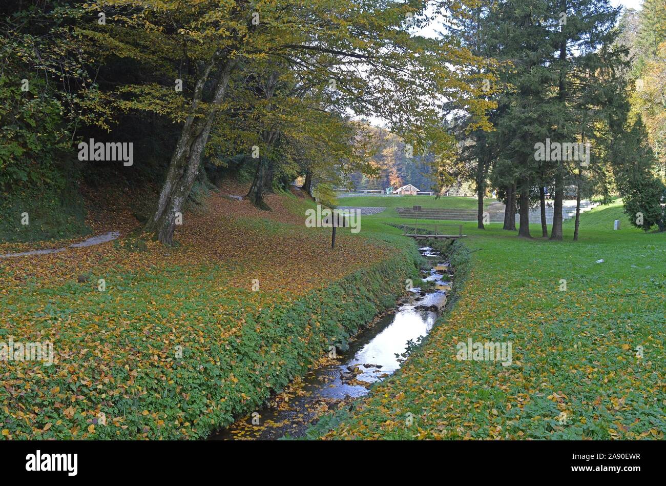Autumn landscape in croatian countryside by Lake Trakošćan Stock Photo