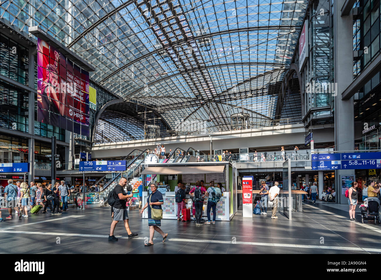 Berlin, Germany - July 28, 2019: Central train station in Berlin. Berlin - Hauptbahnhof. Modern glass architecture Stock Photo
