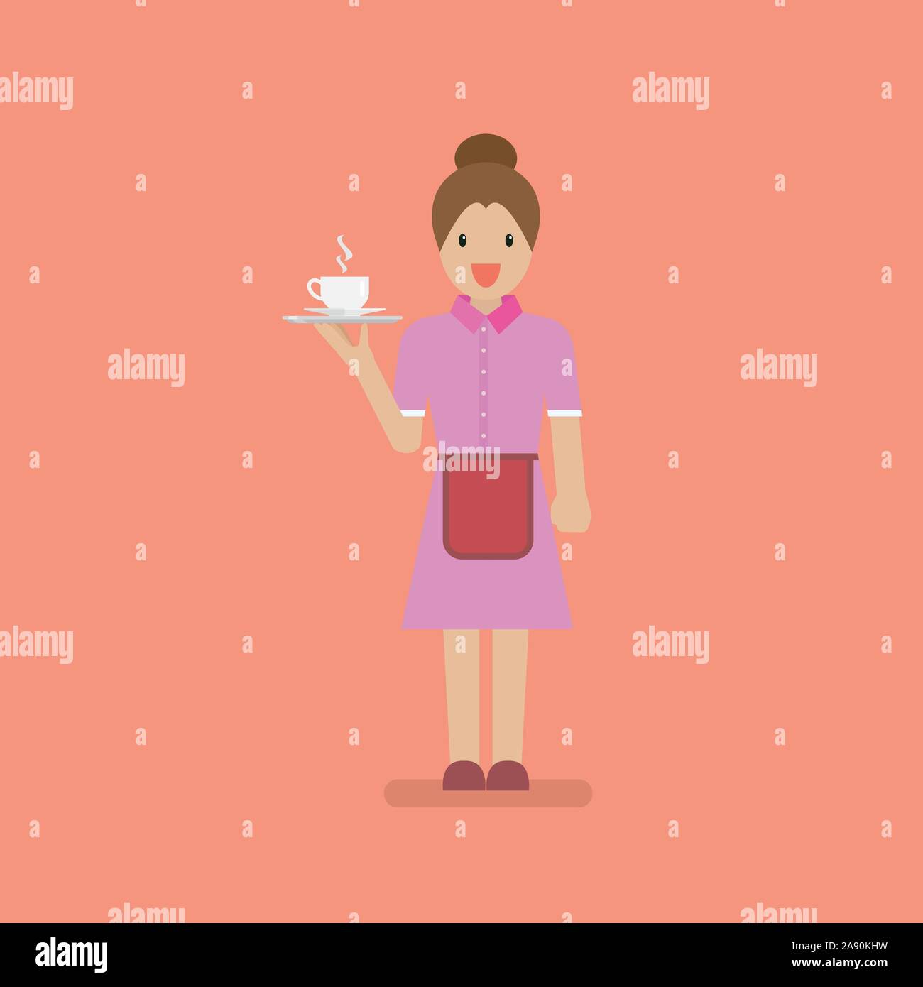 Waitress character serve a cup of coffee. Pink collar worker in flat style Stock Vector