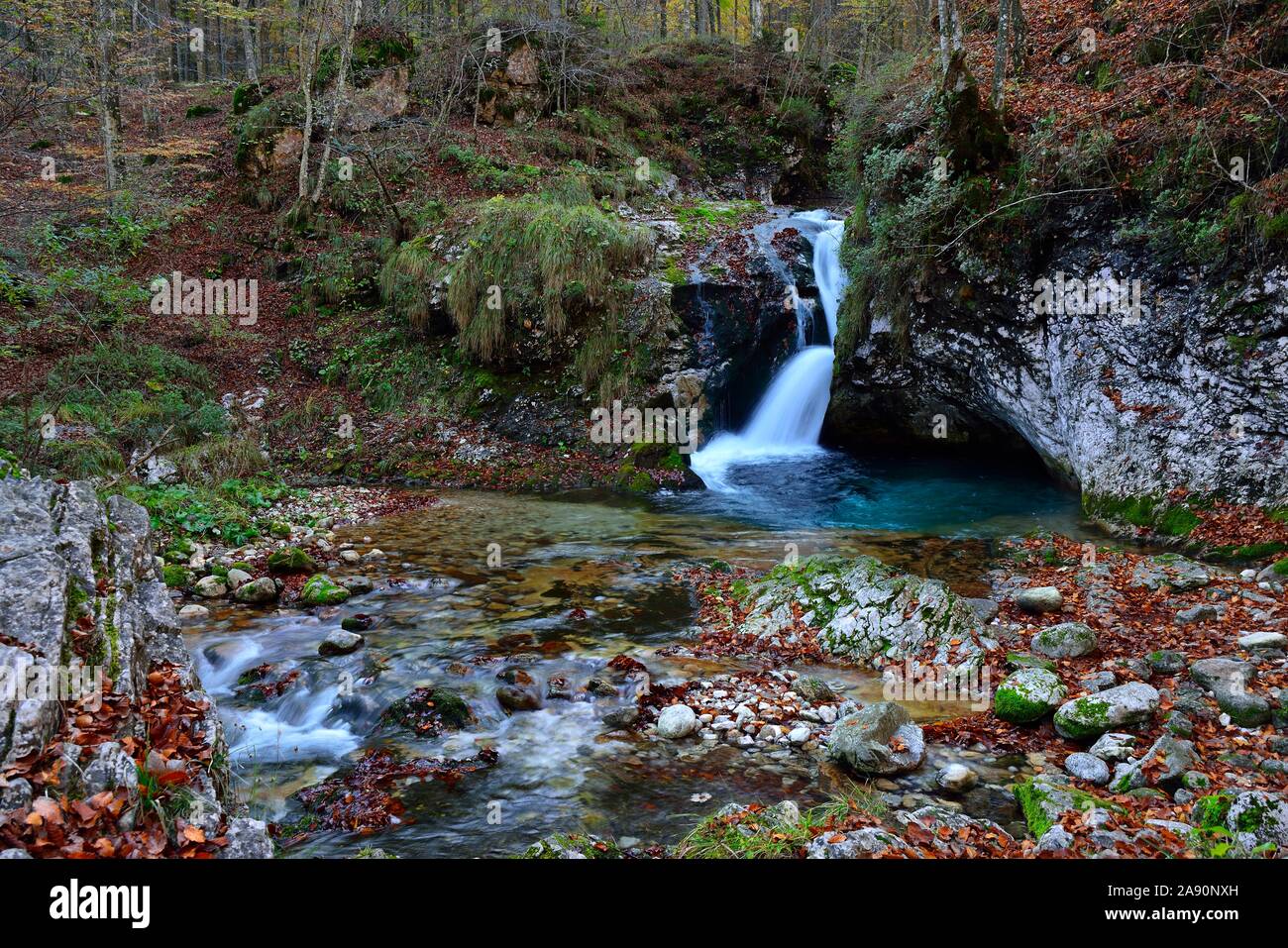 Friuli Venezia Giulia, Italy. The beautiful falls formed by the Arzino