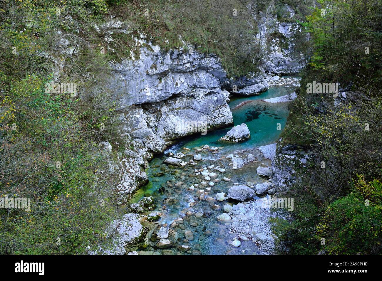 Friuli Venezia Giulia, Italy. The beautiful falls formed by the Arzino