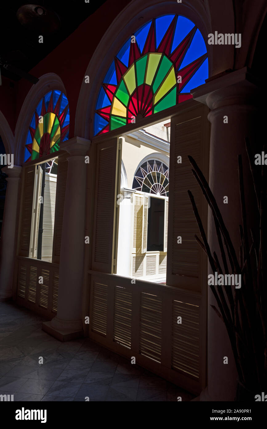 Mediopunto window halfmoon stained glass window ,typical of Cuba's