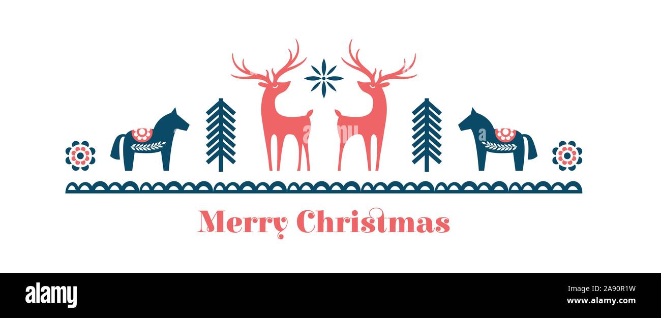 Winter Folk Art Banner In Scandinavian Nordic Style Winter