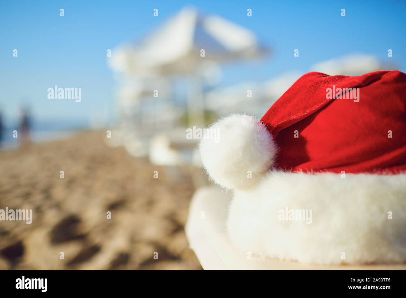 santa claus on the beach new year happy Stock Photo - Alamy
