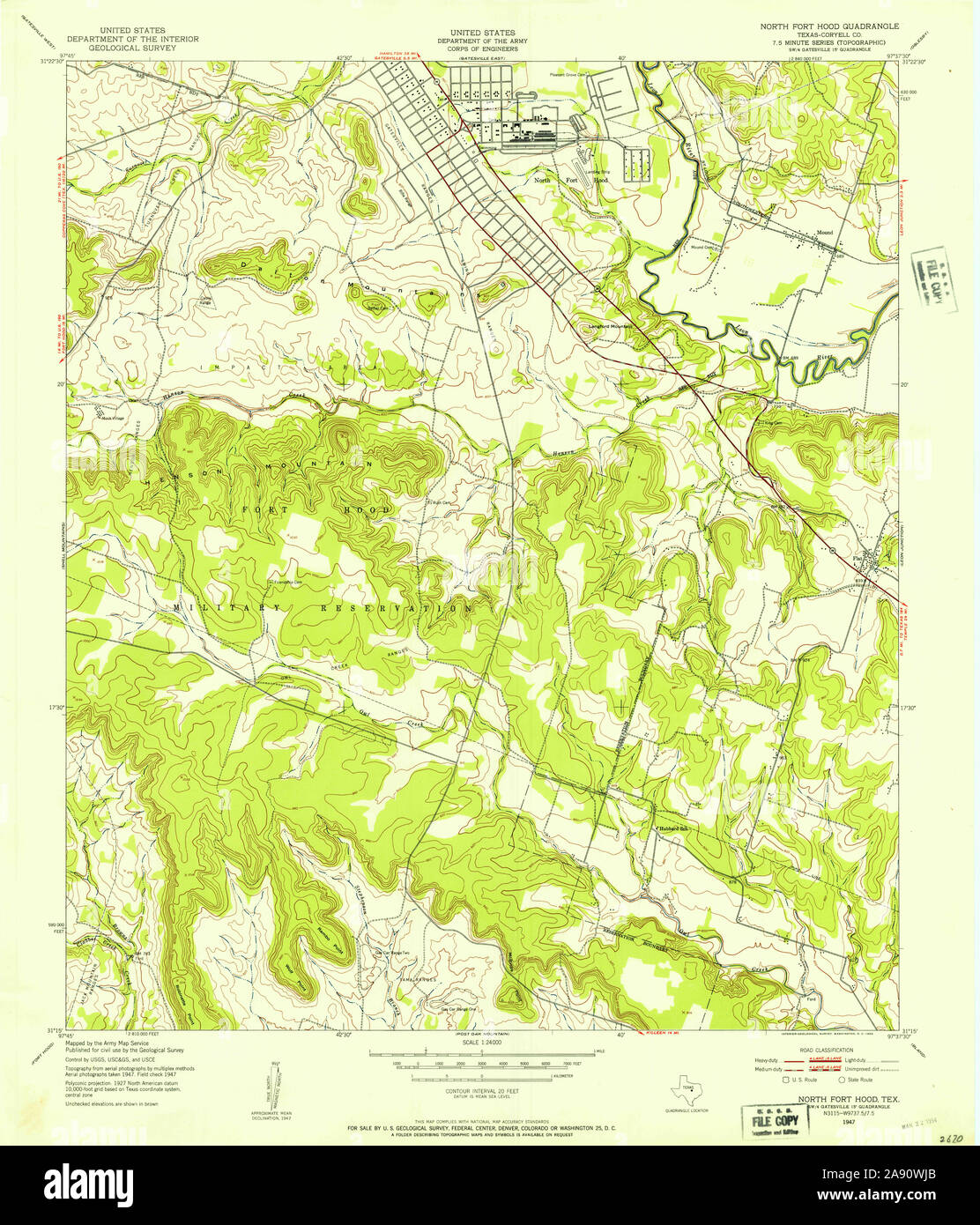 North Fort Hood Map Usgs Topo Map Texas Tx North Fort Hood 114727 1947 24000 Restoration Stock  Photo - Alamy