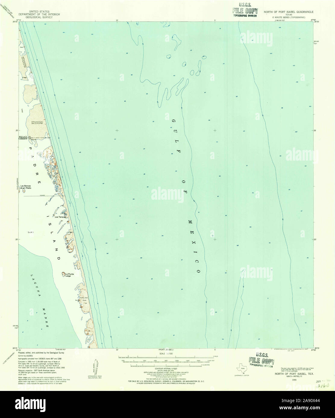 USGS TOPO Map Texas TX North Of Port Isabel 115261 1955 62500 Restoration Stock Photo