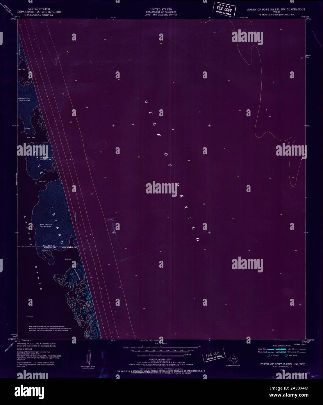 USGS TOPO Map Texas TX North Of Port Isabel NW 114734 1952 24000 Inverted Restoration Stock Photo