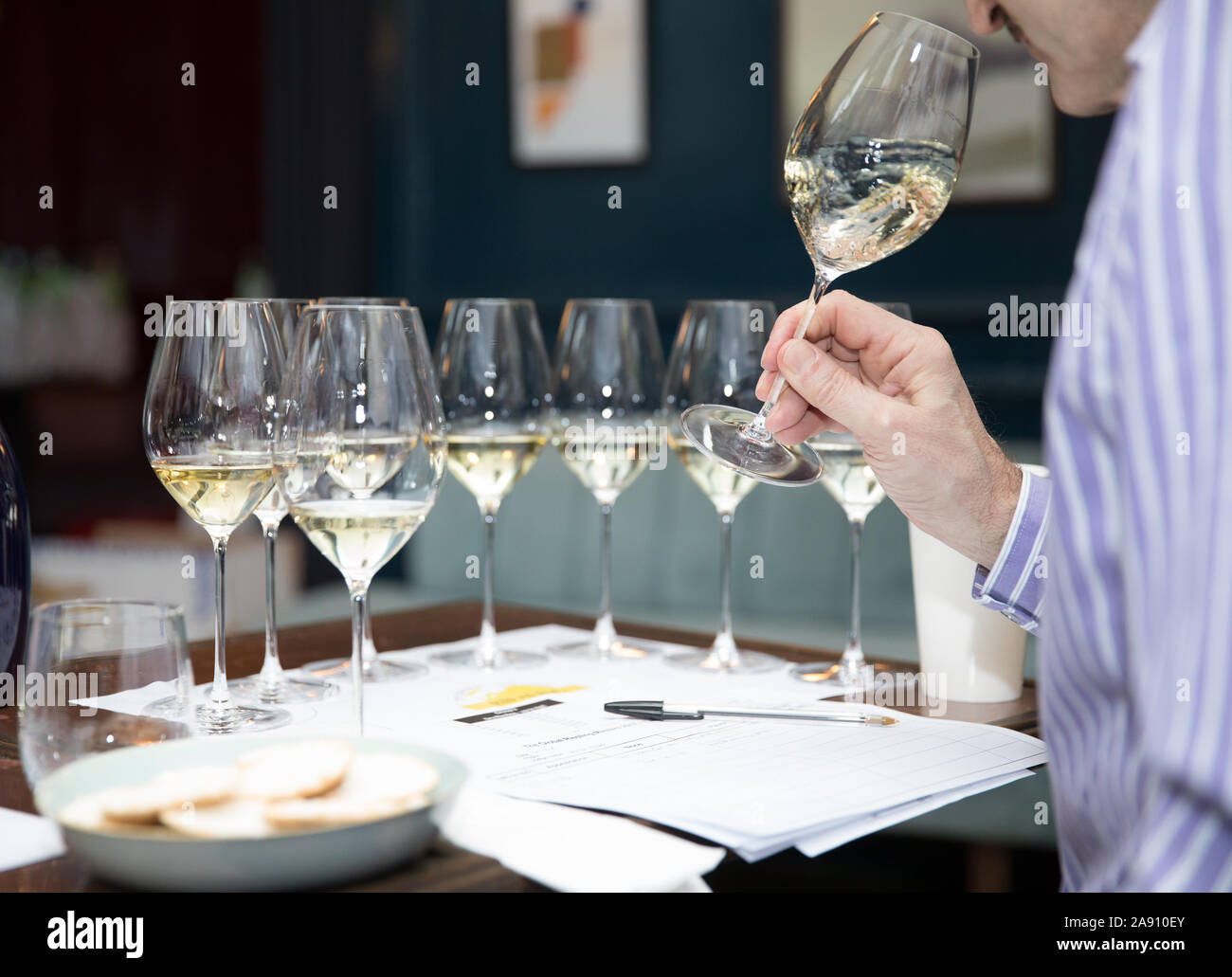 Wine tasting, with human hands, unrecognizable person Stock Photo