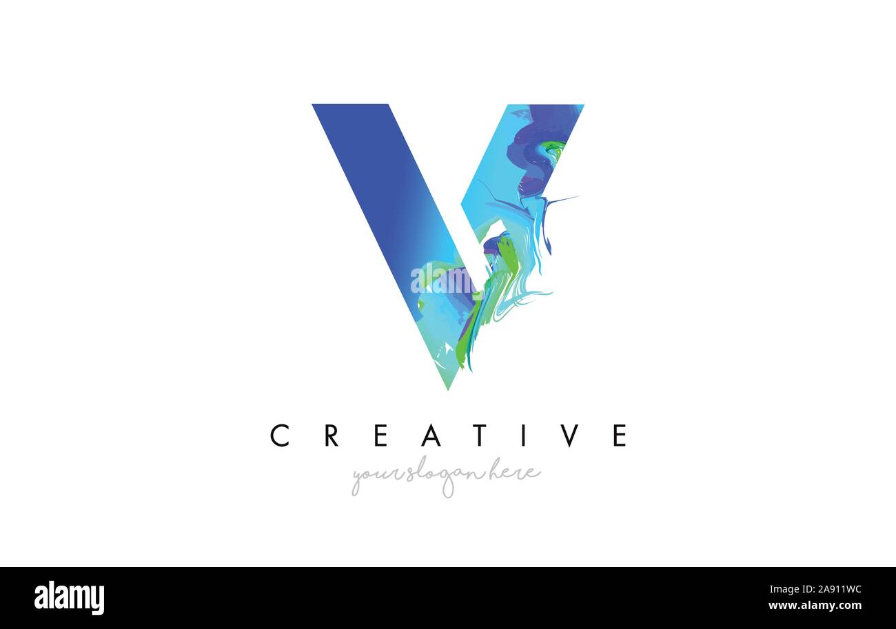 V Letter Icon Design Logo With Creative Artistic Ink Painting Flow in ...
