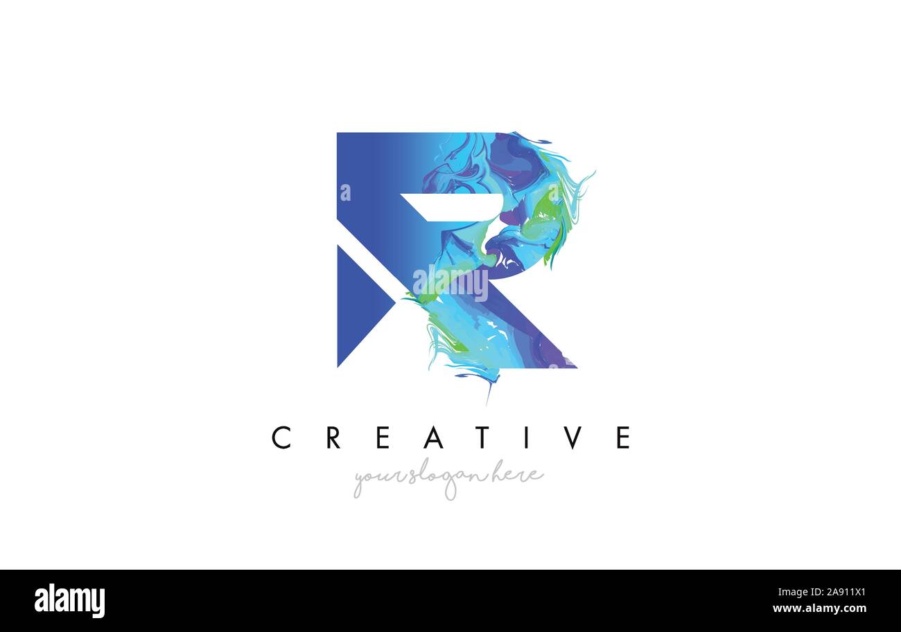 R Letter Icon Design Logo With Creative Artistic Ink Painting Flow in ...