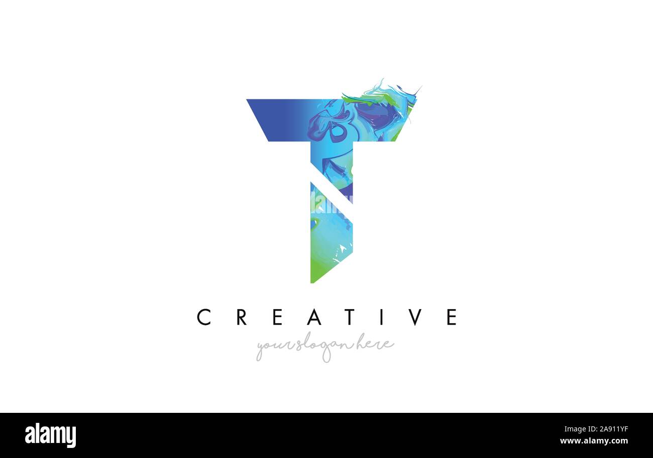 T Letter Icon Design Logo With Creative Artistic Ink Painting Flow in ...
