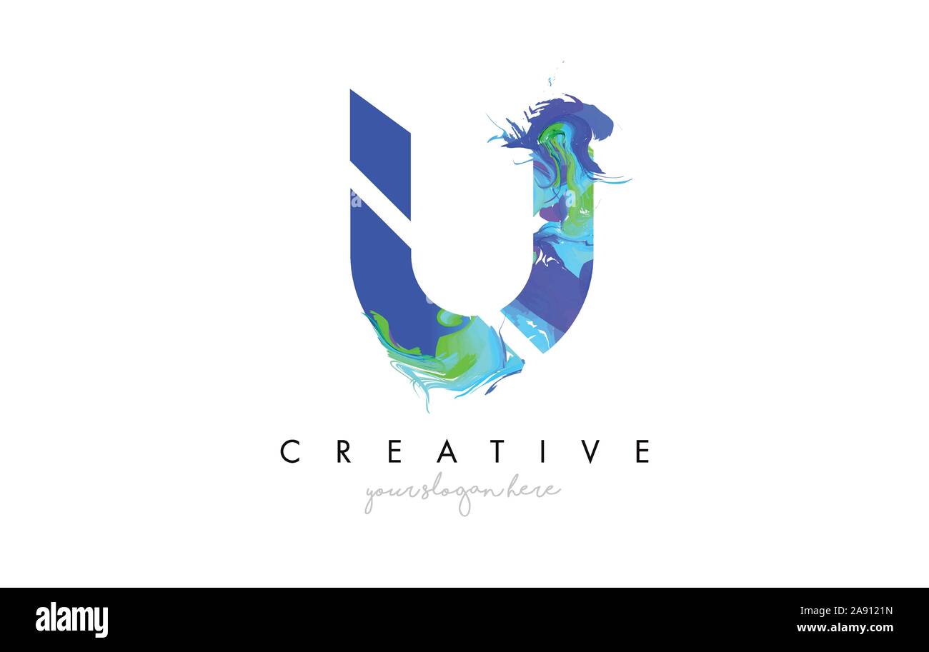 U Letter Icon Design Logo With Creative Artistic Ink Painting Flow in ...