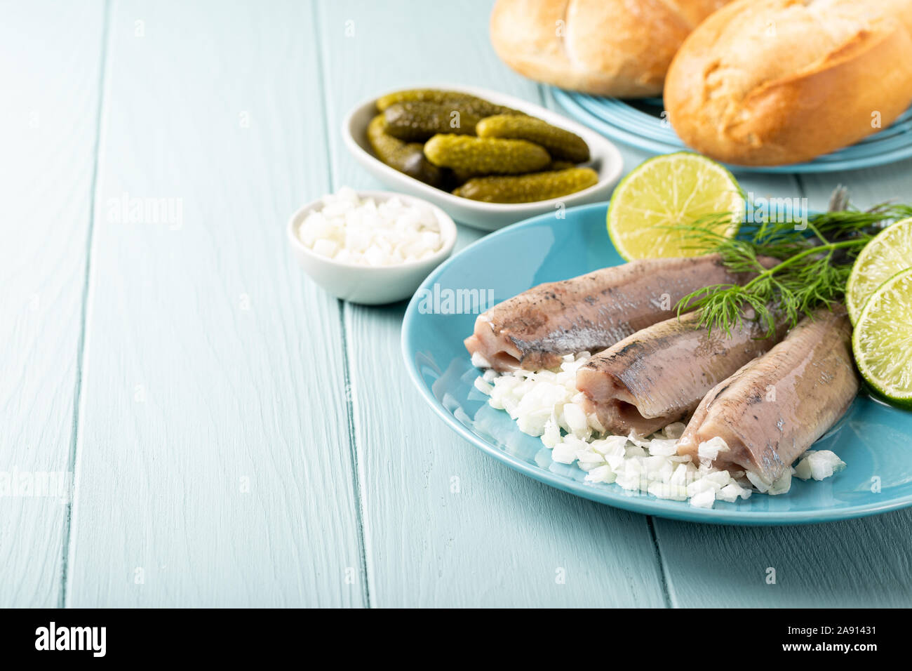 Traditional dutch food herring fish Stock Photo Alamy