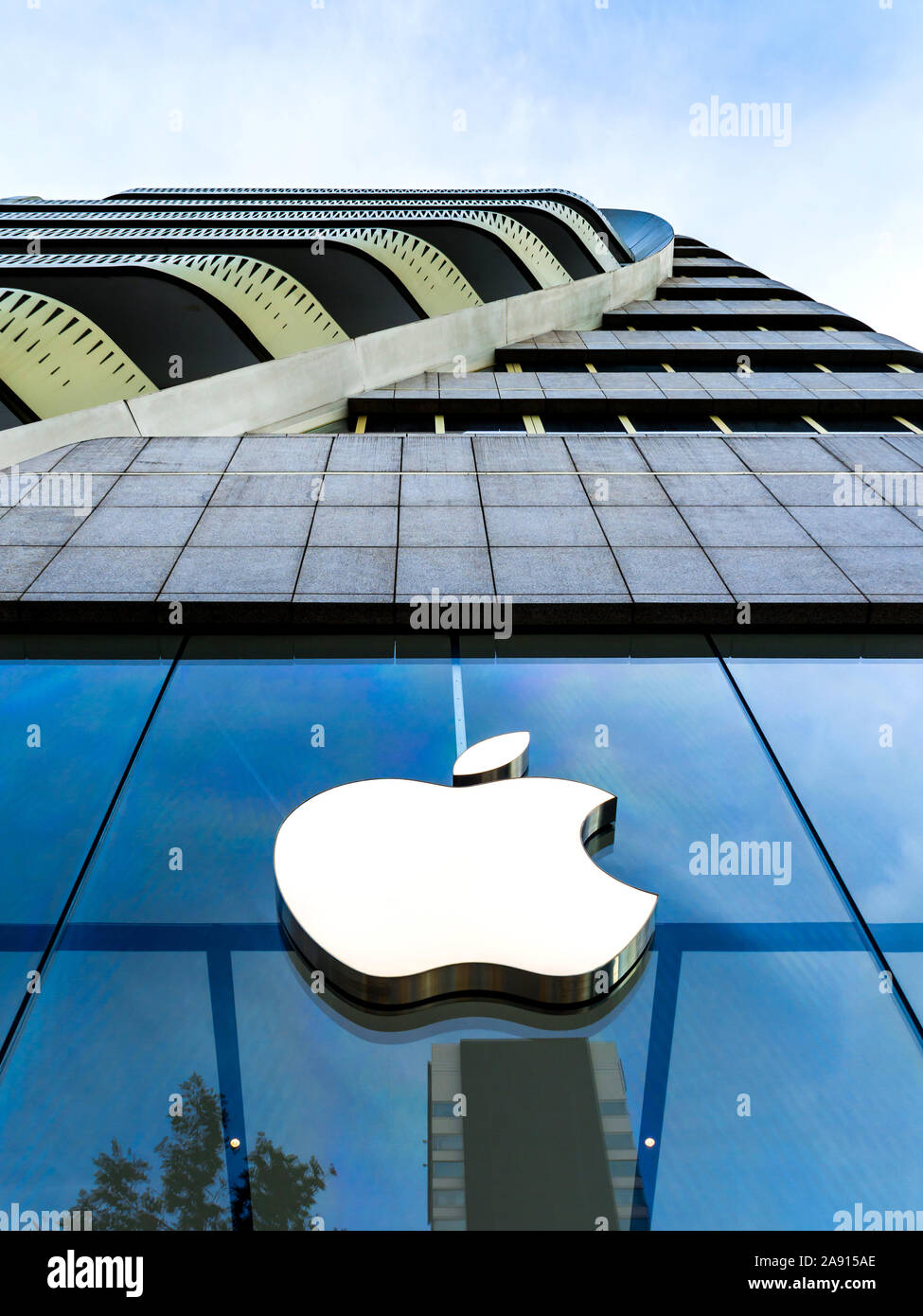Apple logo on Apple store, Brussels, Belgium. Stock Photo