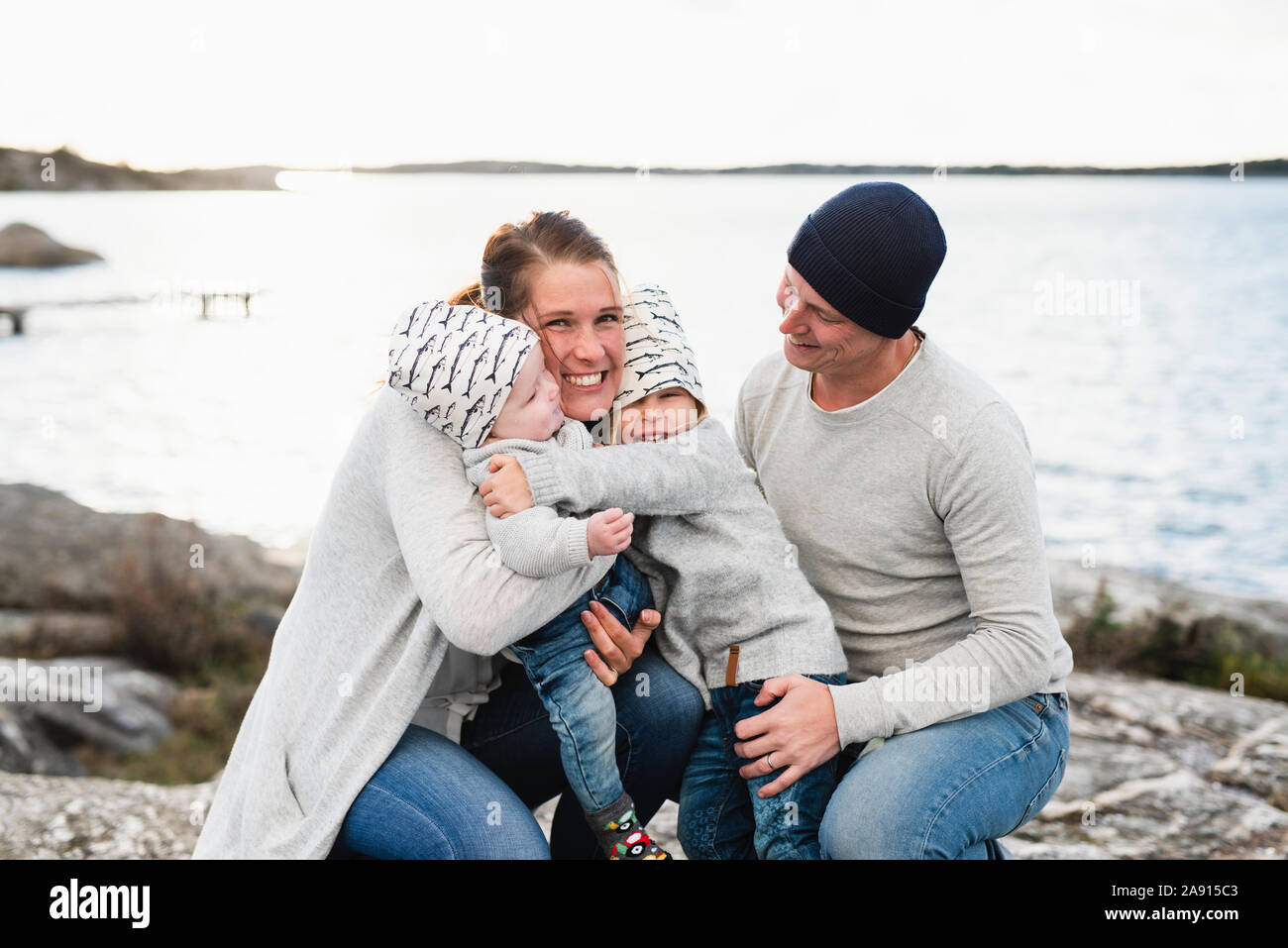 Family at sea Stock Photo