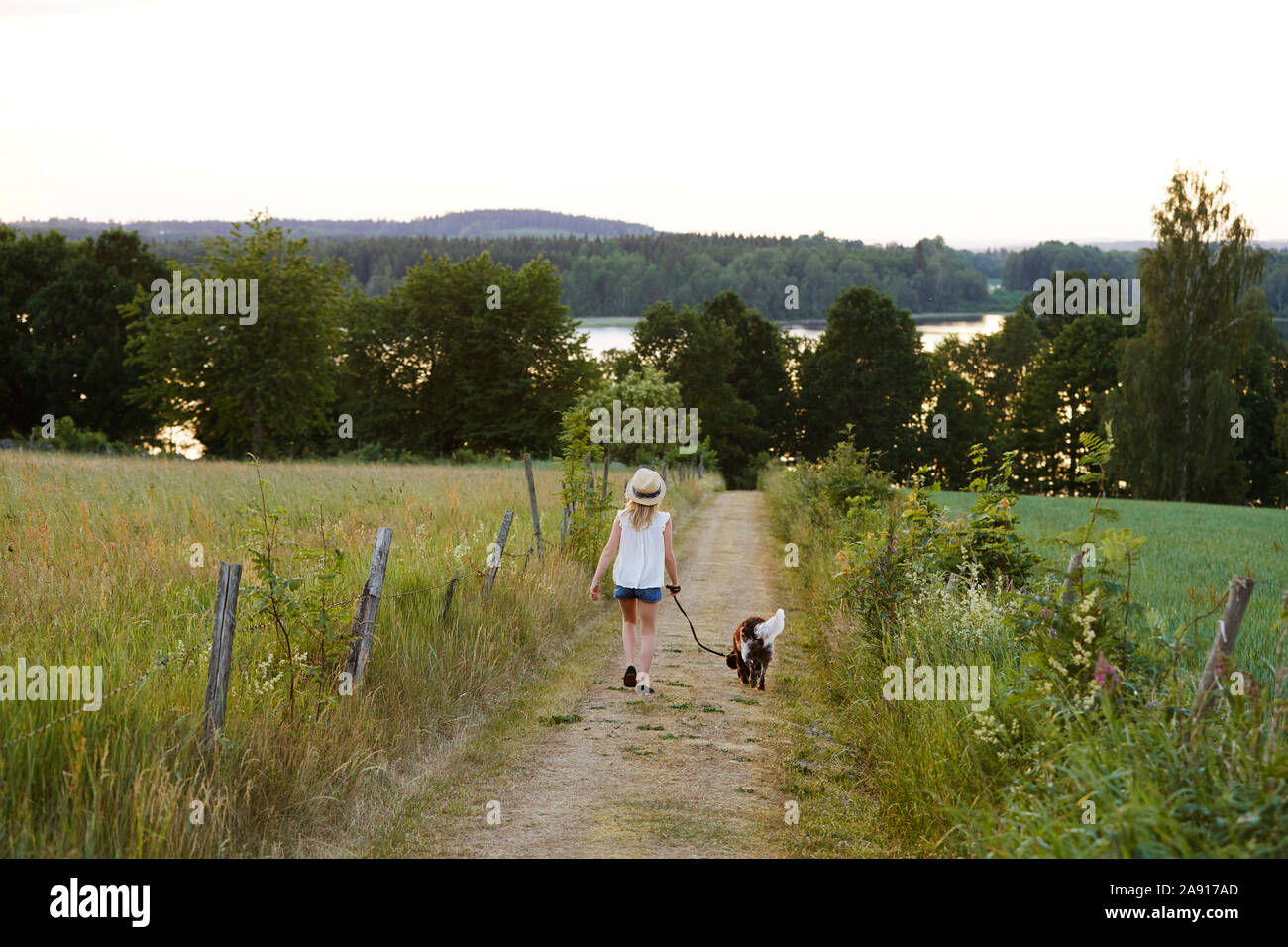 Girl walking dog hi-res stock photography and images - Alamy
