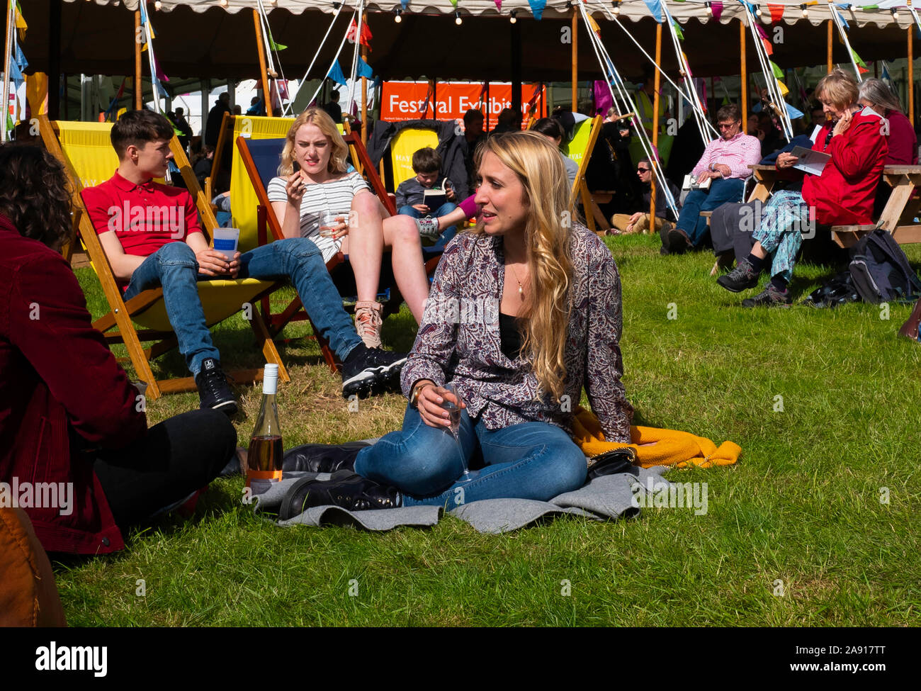 Crowds at Hay on Wye Festival of Litereature, Powys, sMid Wales UK Stock Photo