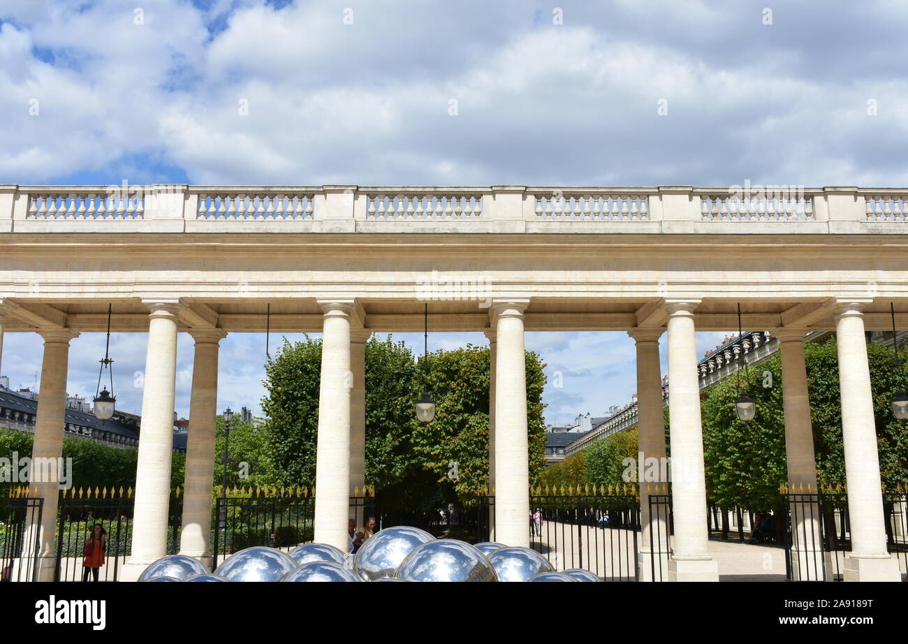 Famous Palais Royal, former Royal Palace close to the Louvre Museum. Paris, France. August 16, 2019. Stock Photo