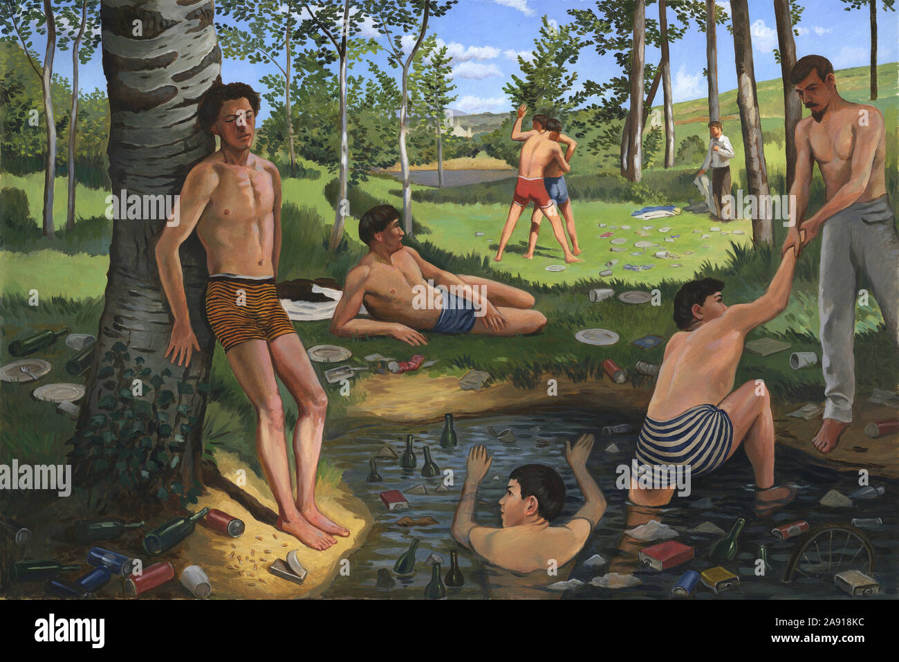 Parody of Bazille's 'Summer Scene' with lots of added rubbish Stock Photo