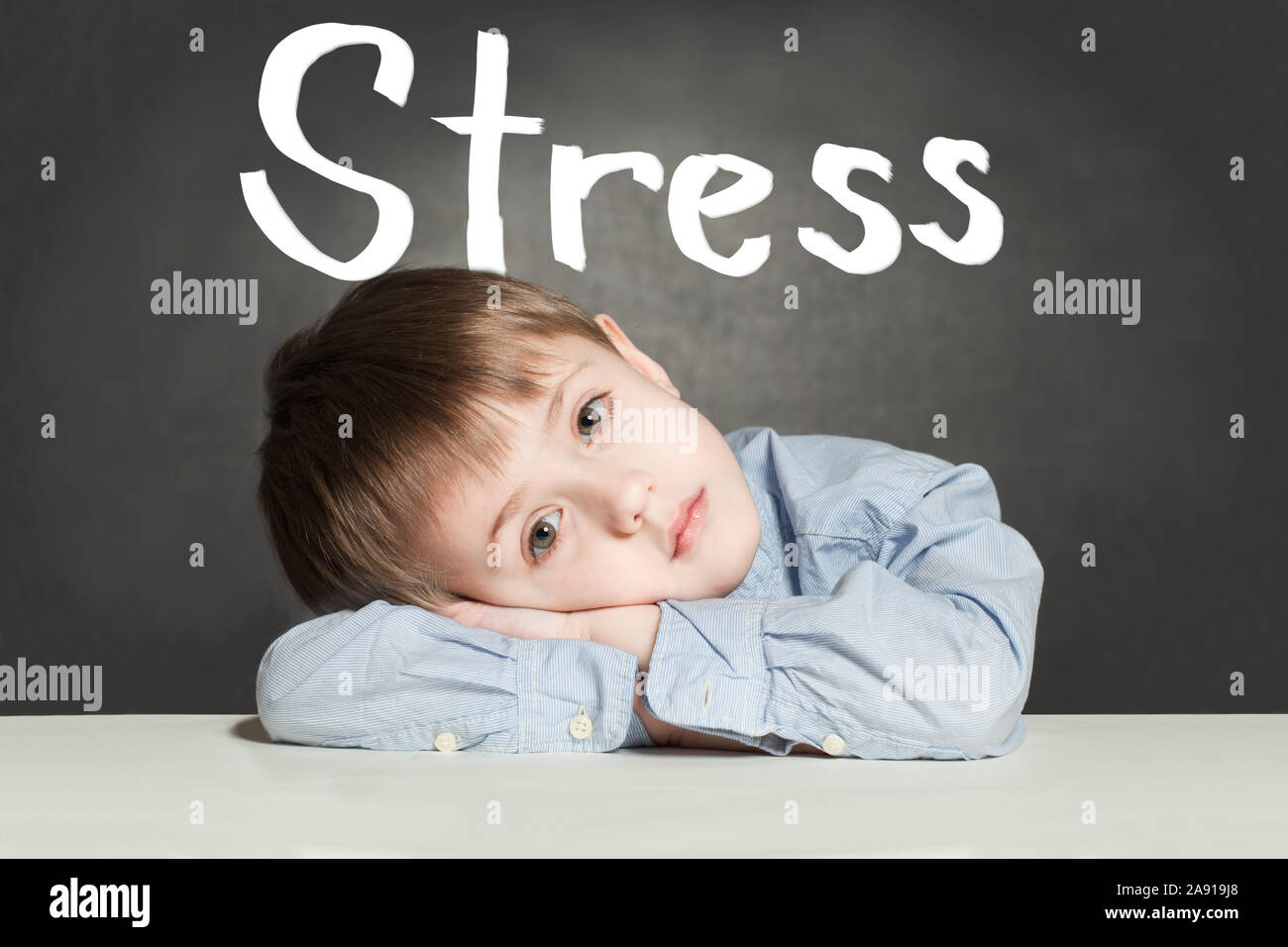 Tired boy with stress. Sad concept Stock Photo