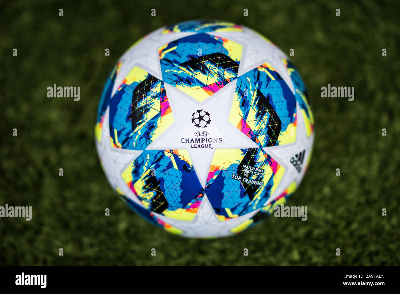 Close up of 2019/20 Adidas Champions League Football. Stock Photo