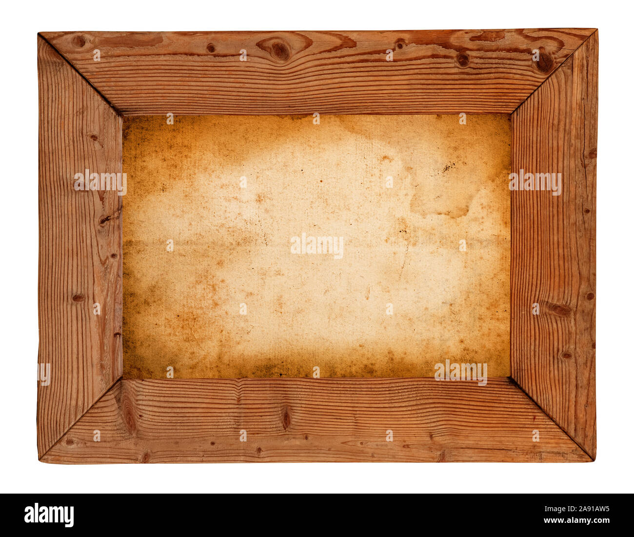 Wood frame with paper fill isolated on white Stock Photo