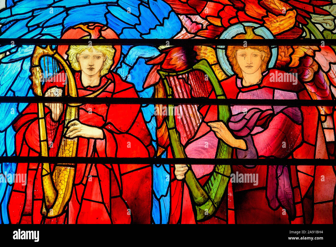 The Angeli Laudantes stained glass window at Salisbury Cathedral as
