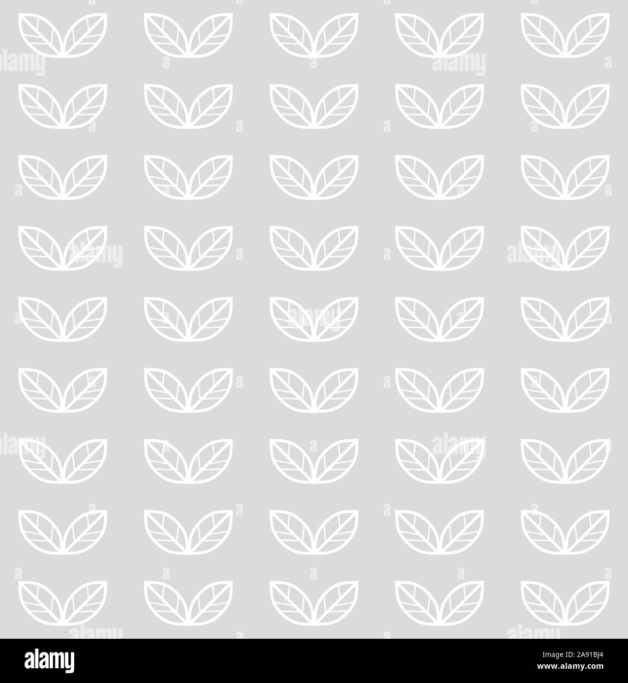 Seamless pattern with leaves. Vector monochrome scandinavian floral background with white leaves in a row Stock Vector
