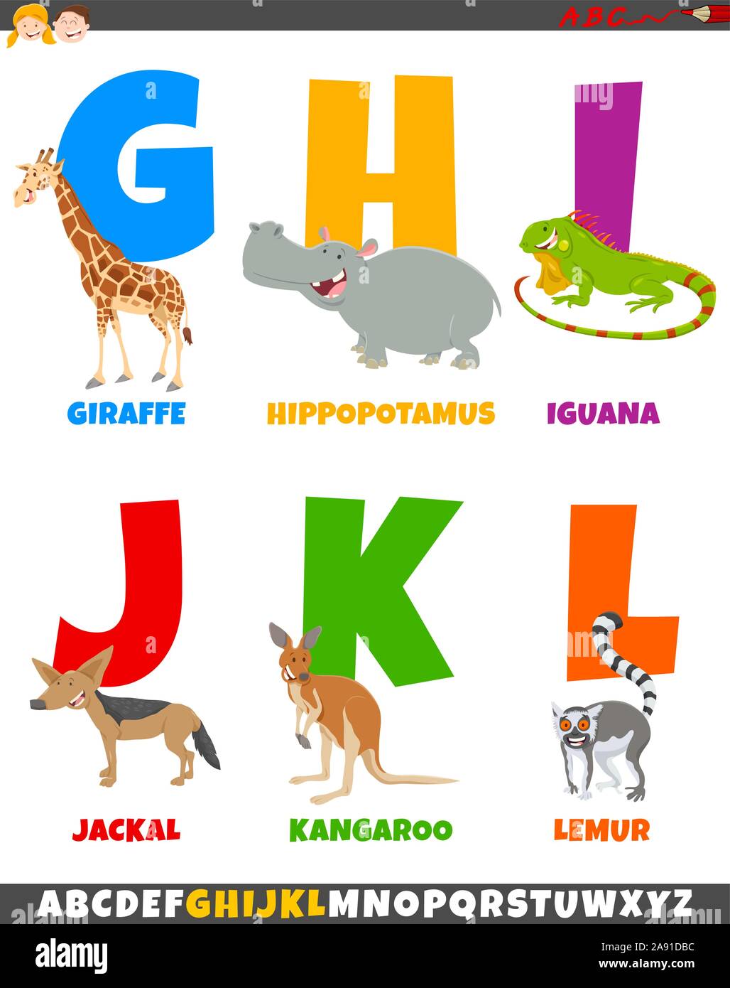 Cartoon Illustration of Colorful Alphabet Set from Letter G to L with Funny  Animal Characters Stock Vector Image & Art - Alamy
