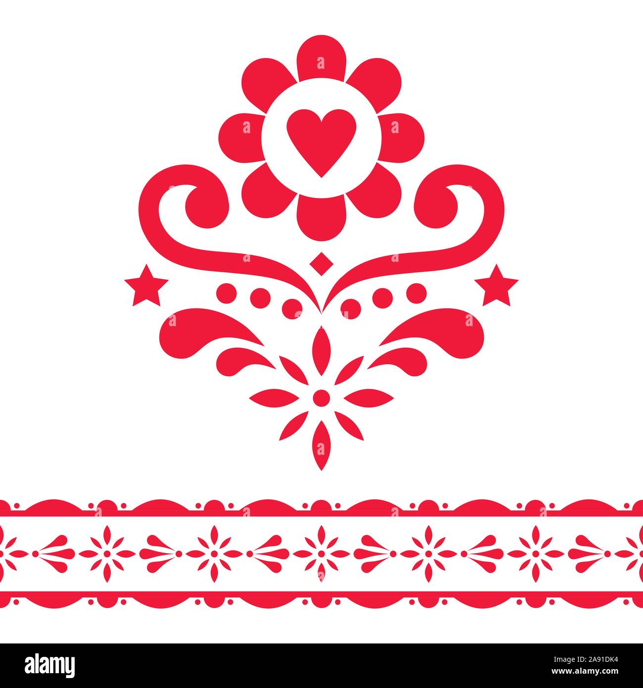 Scandinavian folk vector design pattern set - single and seamless ...