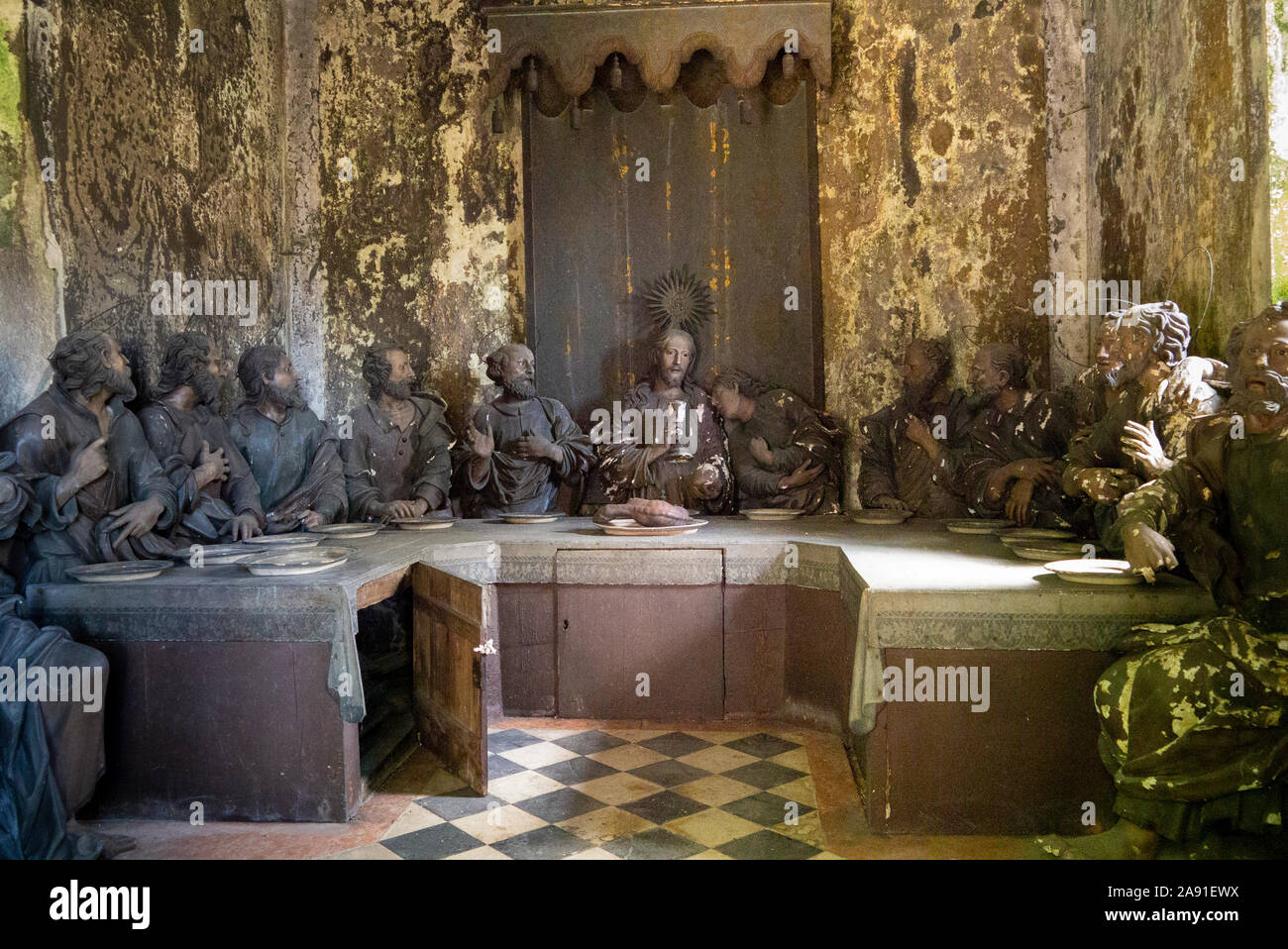Life size depiction in statues of the Last Supper in Bom Jesus Braga Portugal Stock Photo