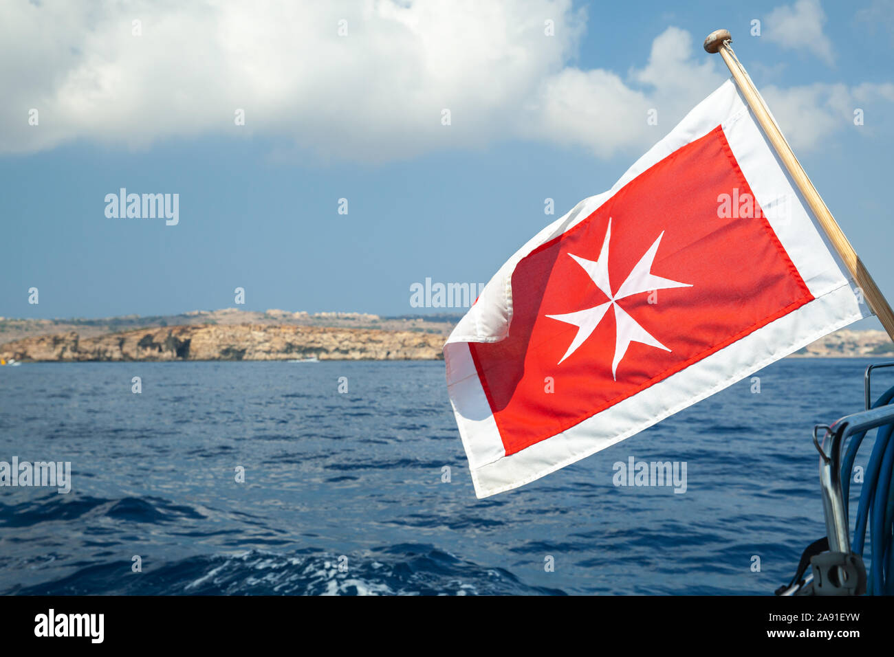 Merchant flag of Malta with white Maltese cross on a red background