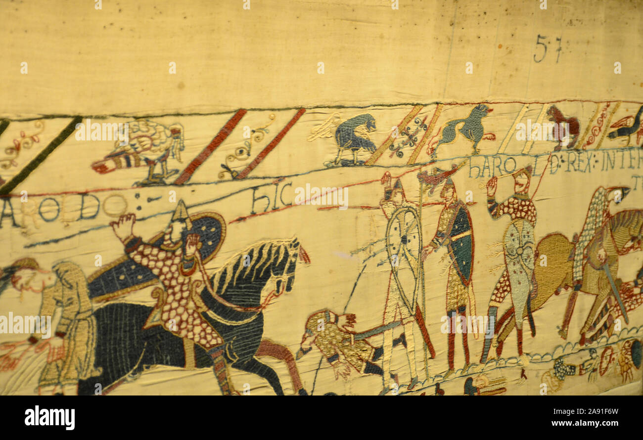 Bayeux tapestry , Harold's death, France Stock Photo Alamy