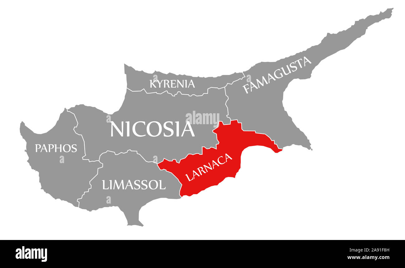 Larnaca red highlighted in map of Cyprus Stock Photo Alamy