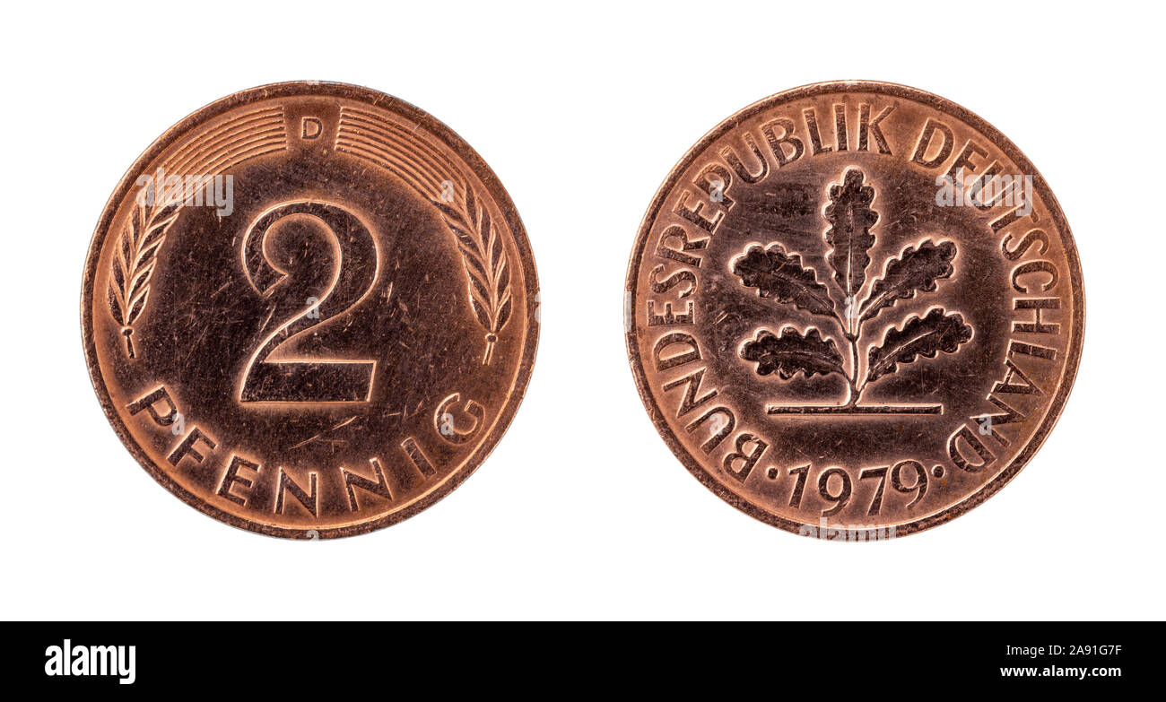 1 2 Reichsmark Original Set of German coins 2 pfennig with Swastika /"61/"