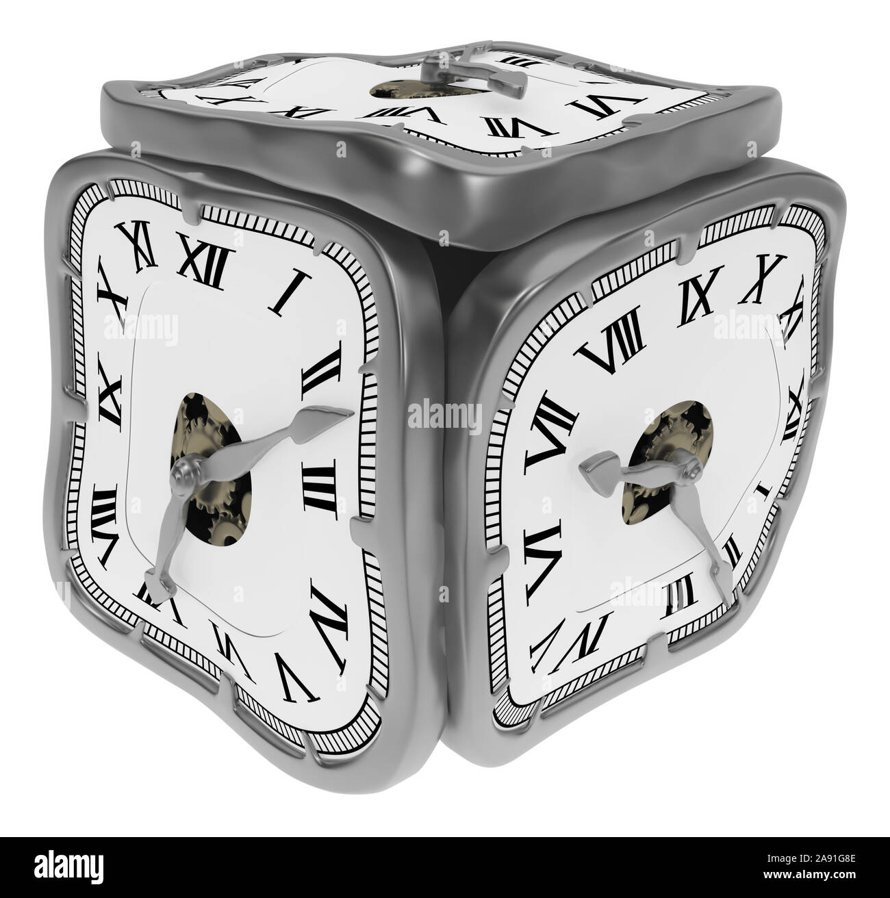 Clock soft square box, 3d illustration, horizontal, over white ...