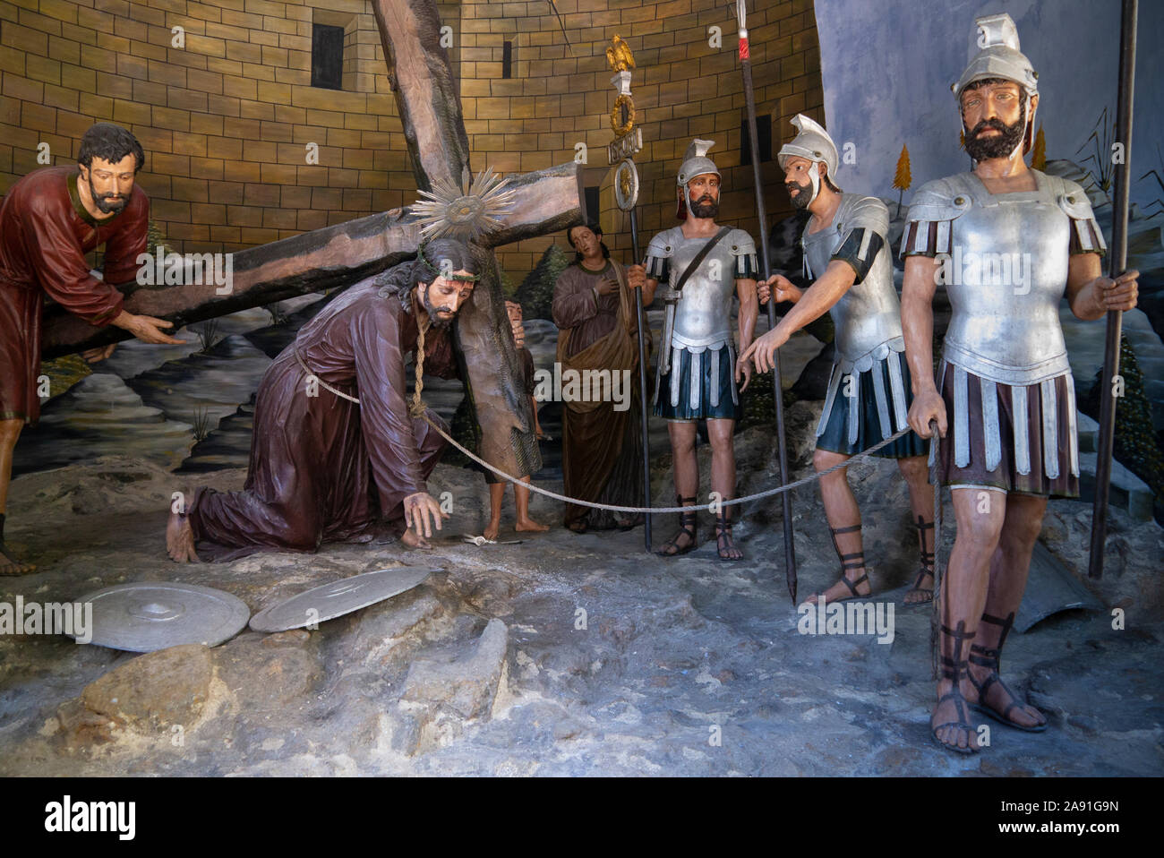 Life size statues representing the Stations of the Cross at Bom Jesus Braga Portugal Stock Photo