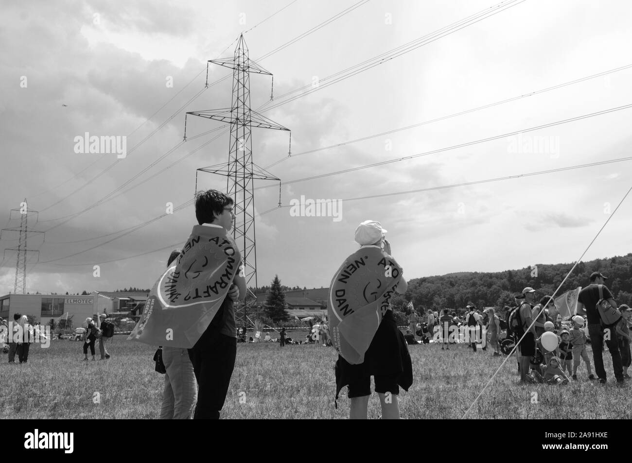 Beznau: Over 20'000 people joined the anti nuclear power demonstration in Switzerlands 'atomic valley'. Stock Photo