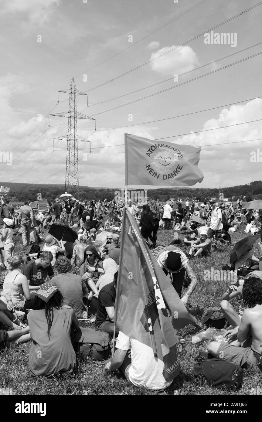 Over 20'000 people joined the anti nuclear power demonstration in Switzerlands 'atomic valley'. Stock Photo